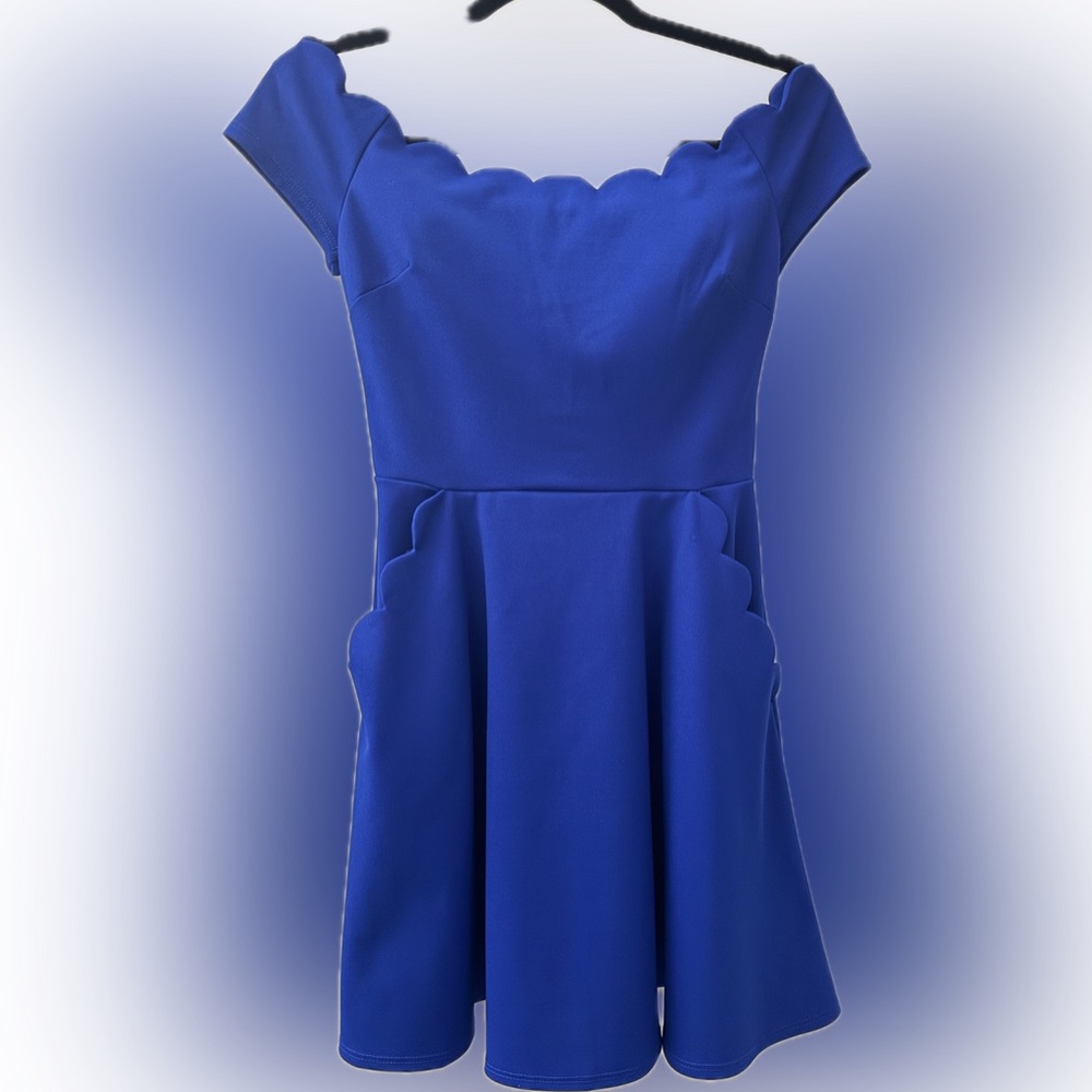 Scalloped Off the Shoulder Cocktail Dress